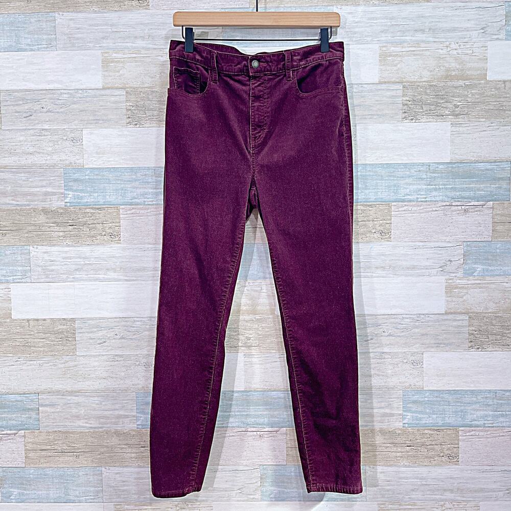 LOFT High Waisted Skinny Corduroy Pants Purple Cotton Stretch Womens 29 8